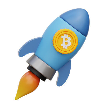  Icon of a rocket with a Bitcoin symbol, representing the rise and potential of cryptocurrency investments.
